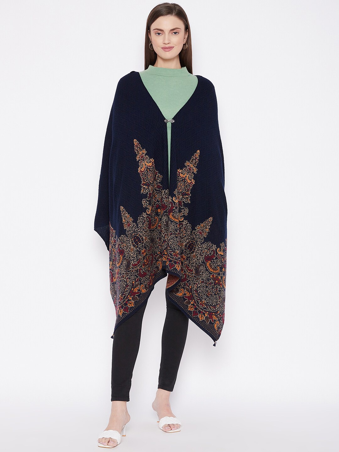 

Knitstudio Women Navy Blue Ethnic Motifs Woven Design Shawl