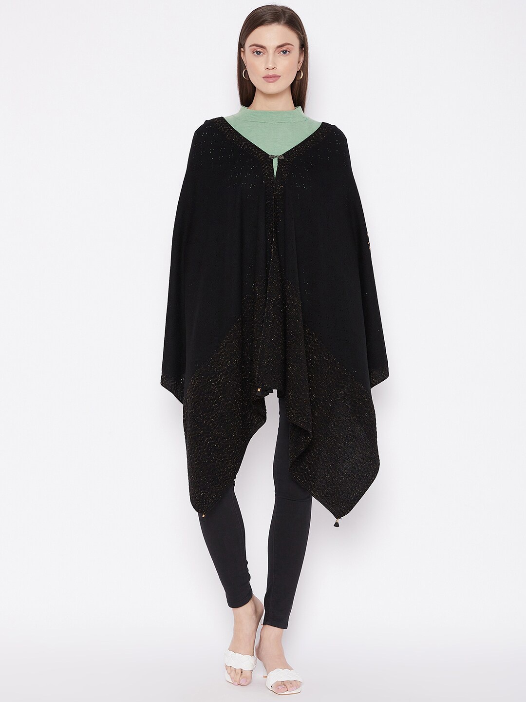 

Knitstudio Women Black Woven Design Shawl