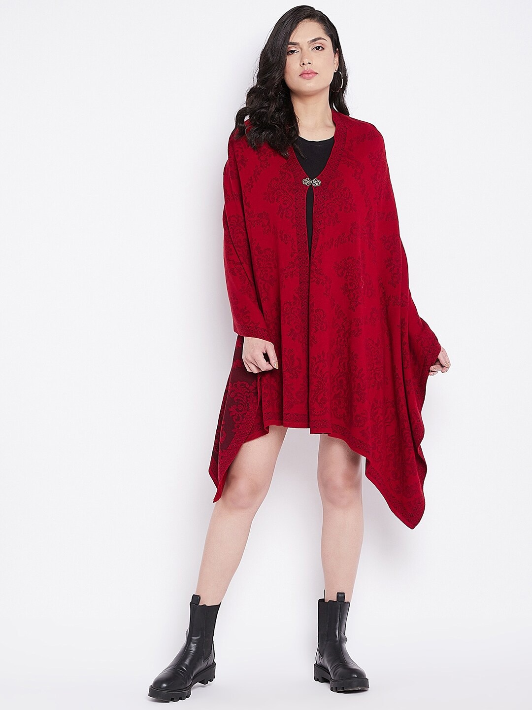 

Knitstudio Women Red Ethnic Motifs Woven Design Knitted Shawl