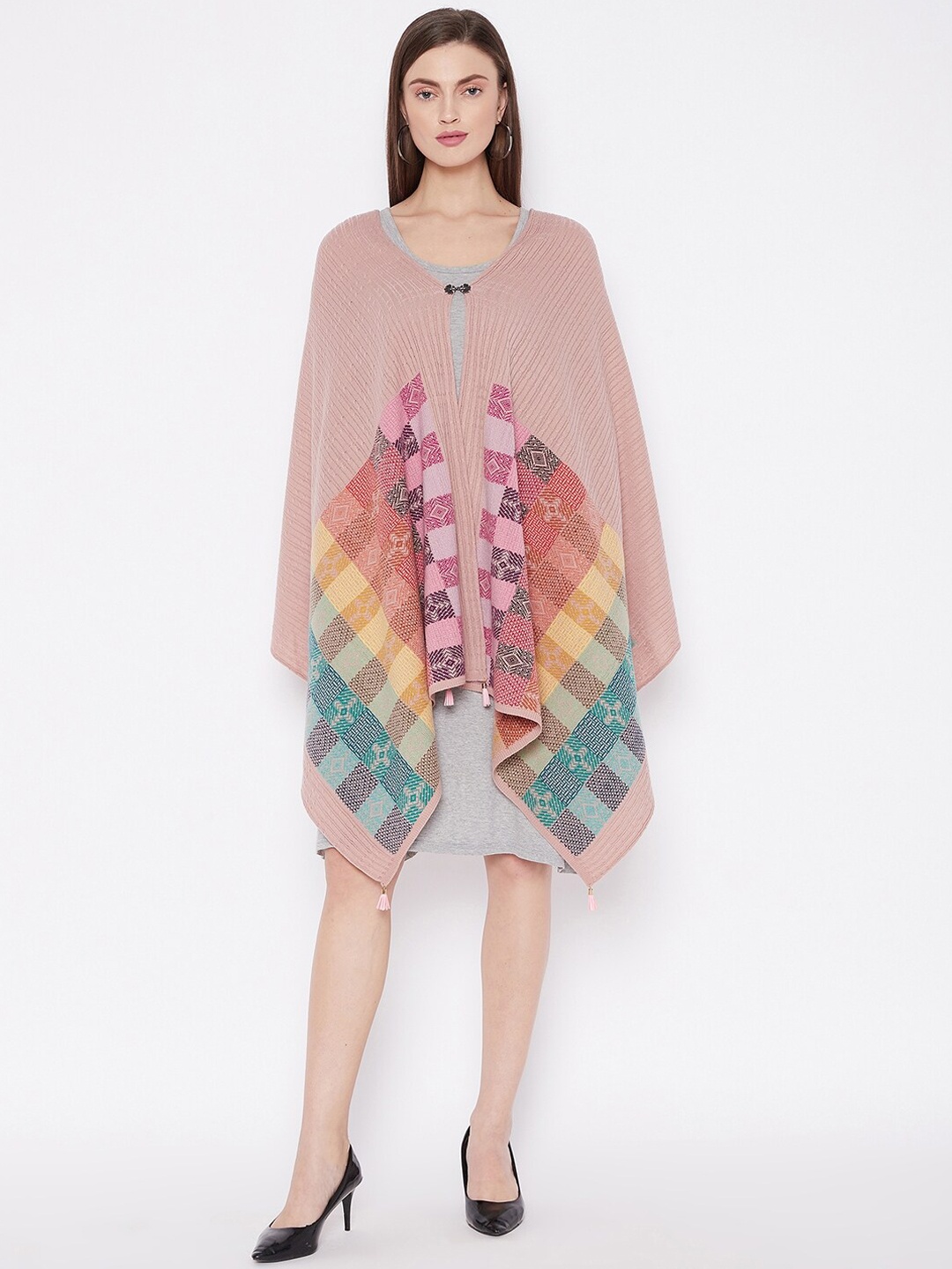 

Knitstudio Women Peach Woven Design Knitted Shawl