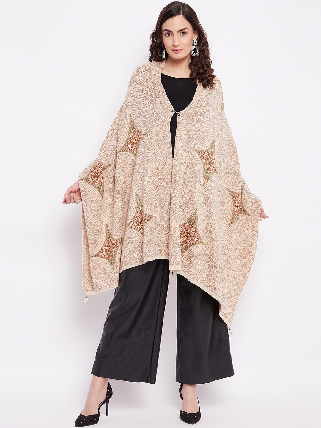 

Knitstudio Women Beige Chevron Woven Shawl