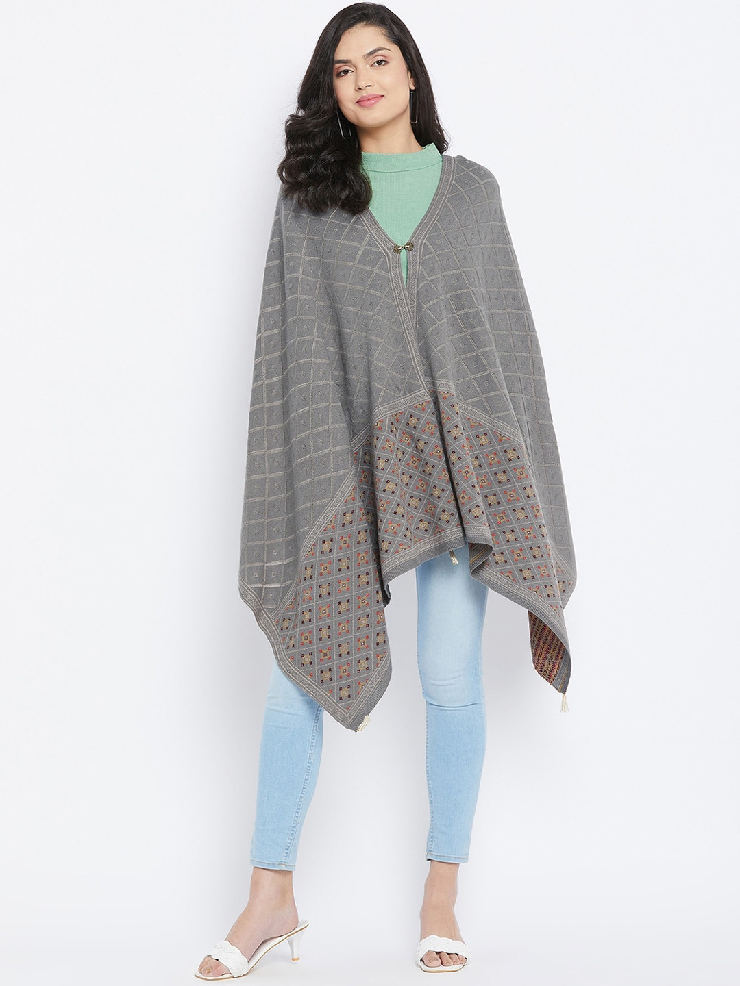 

Knitstudio Women Grey Woven Design Knitted Shawl