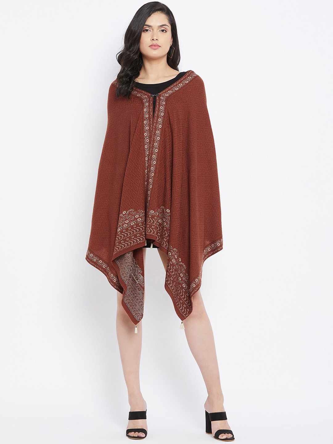 

Knitstudio Women Rust Woven Design Knitted Shawl