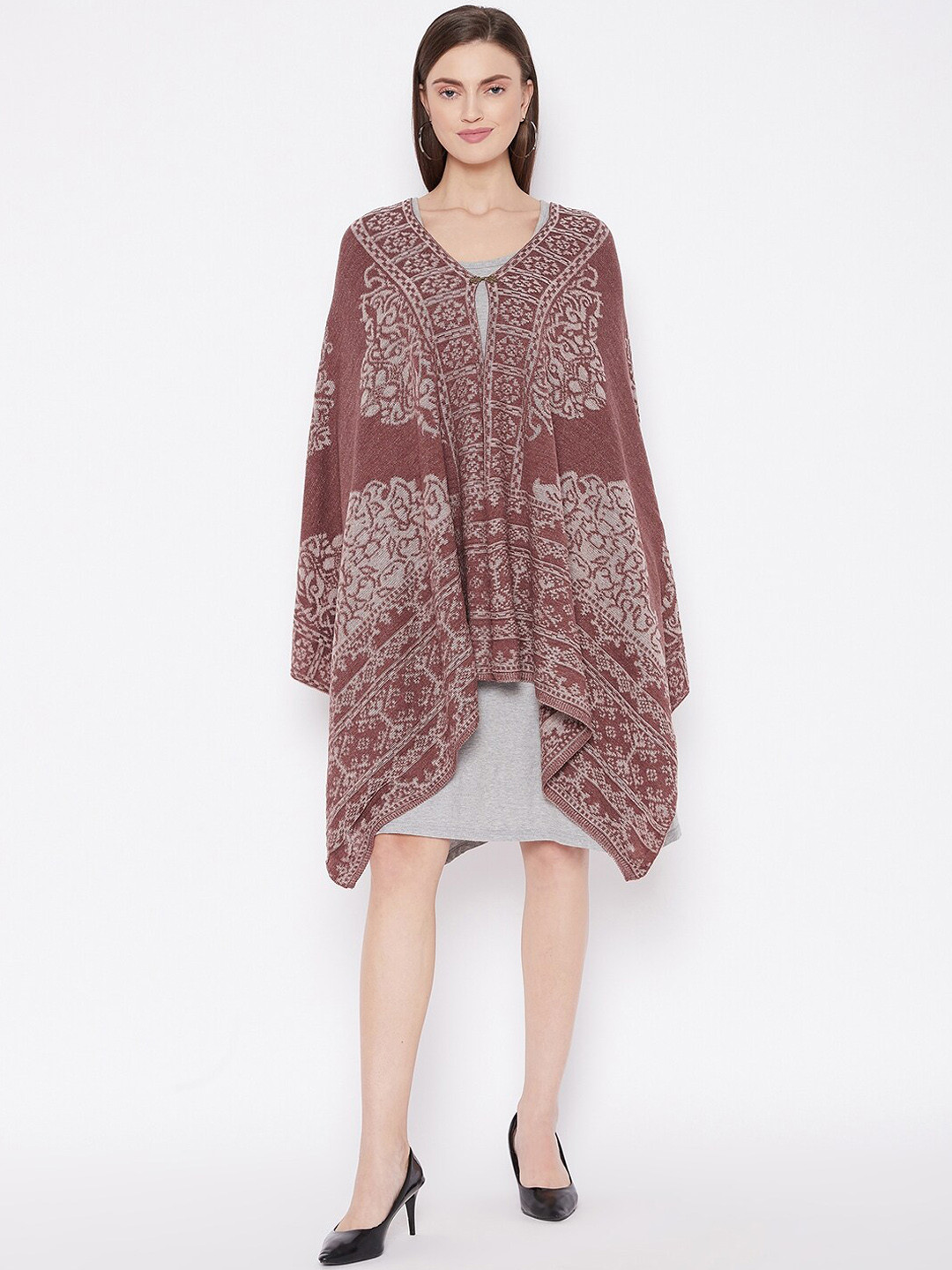 

Knitstudio Woman Brown Woven Design Knitted Shawl