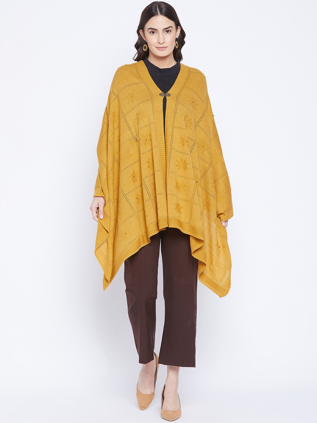 

Knitstudio Women Yellow Solid Knitted Shawl