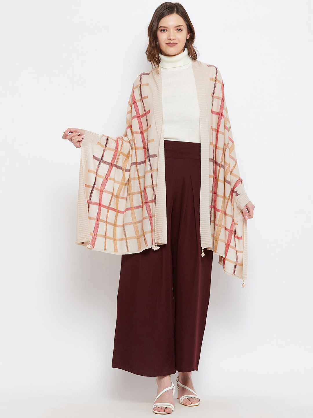 

Knitstudio Women Beige Woven Design Shawl