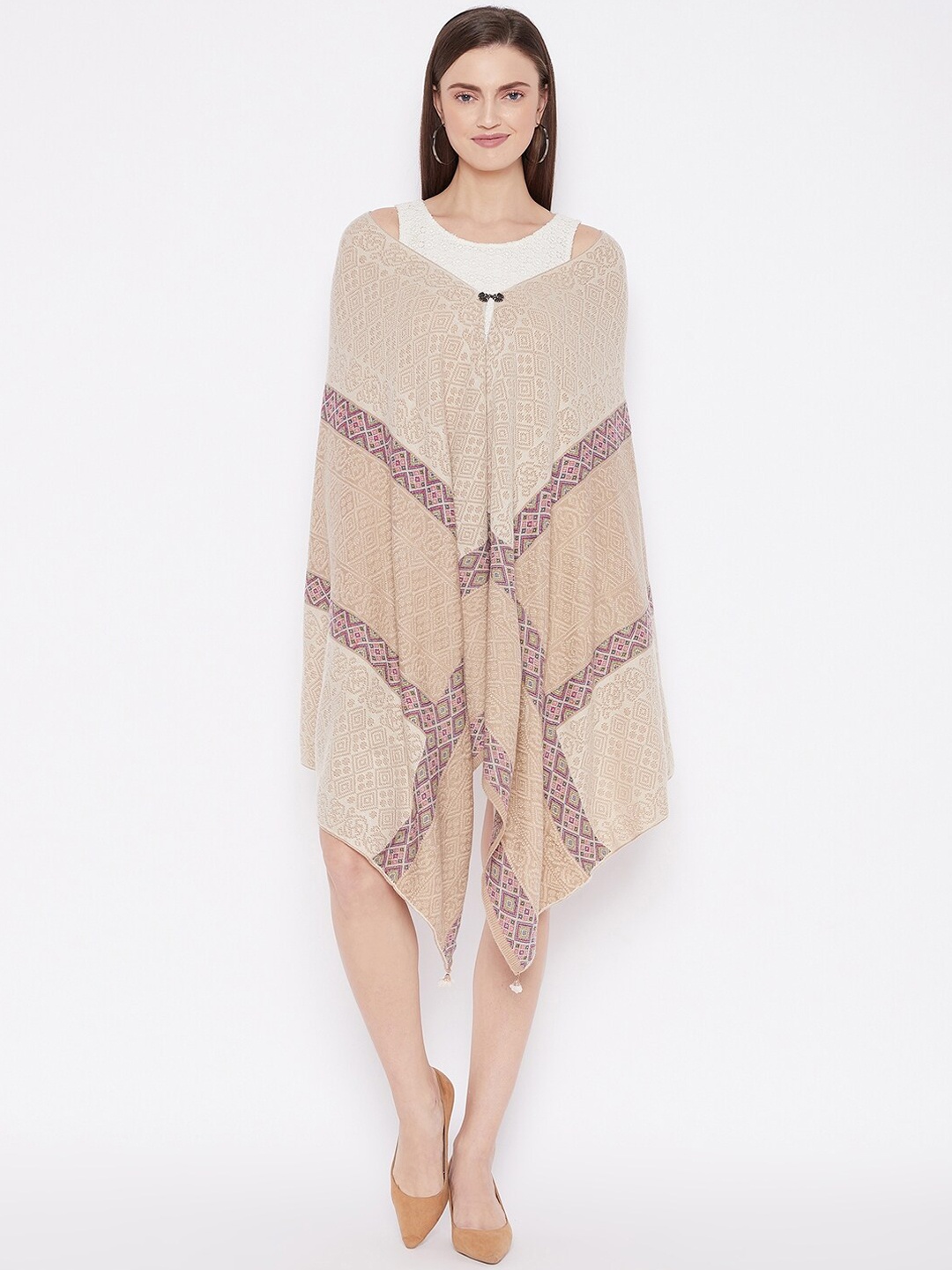 

Knitstudio Women Beige Ethnic Motifs Woven Design Shawl