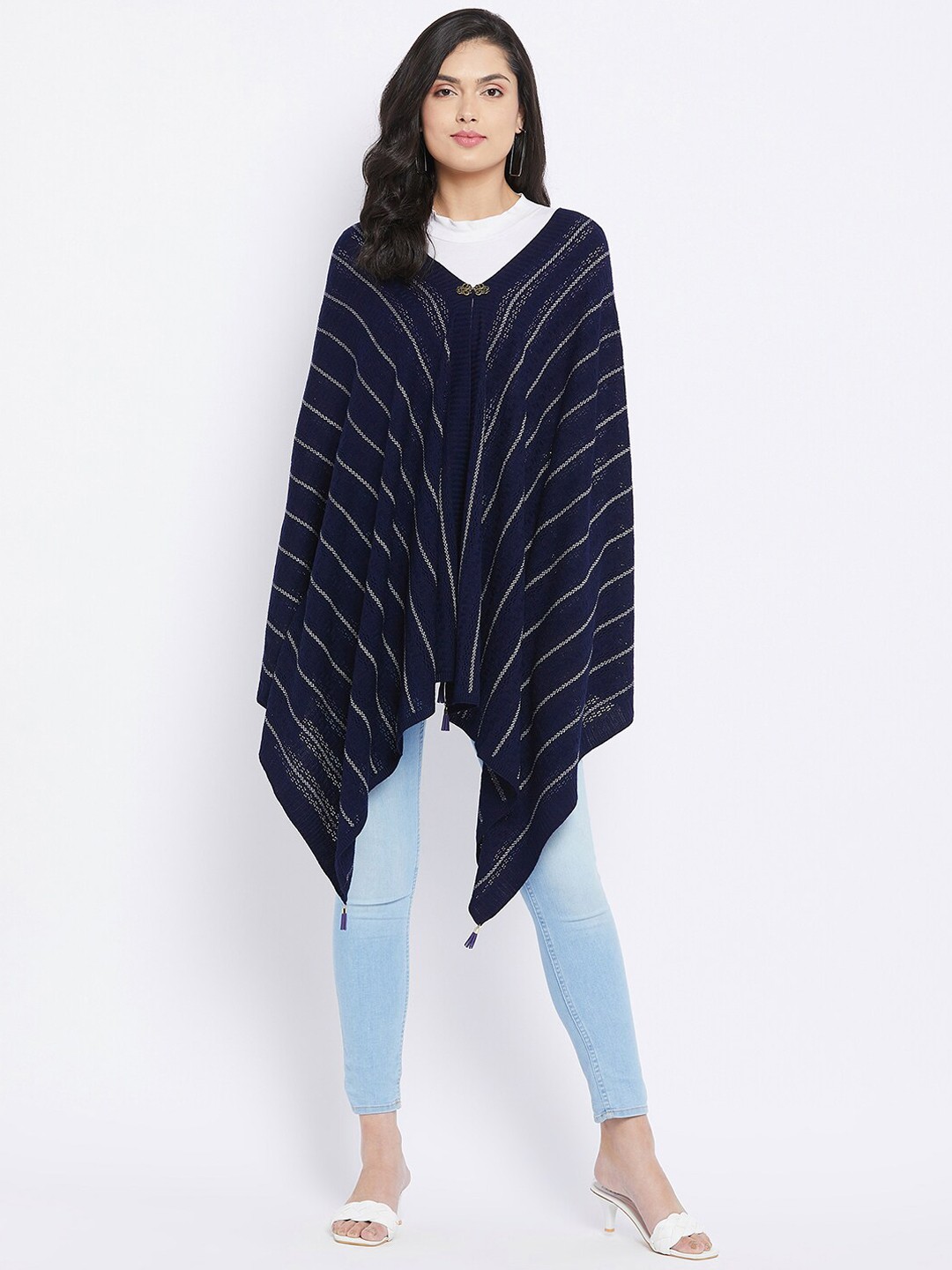 

Knitstudio Women Navy Blue Woven-Design Shawl