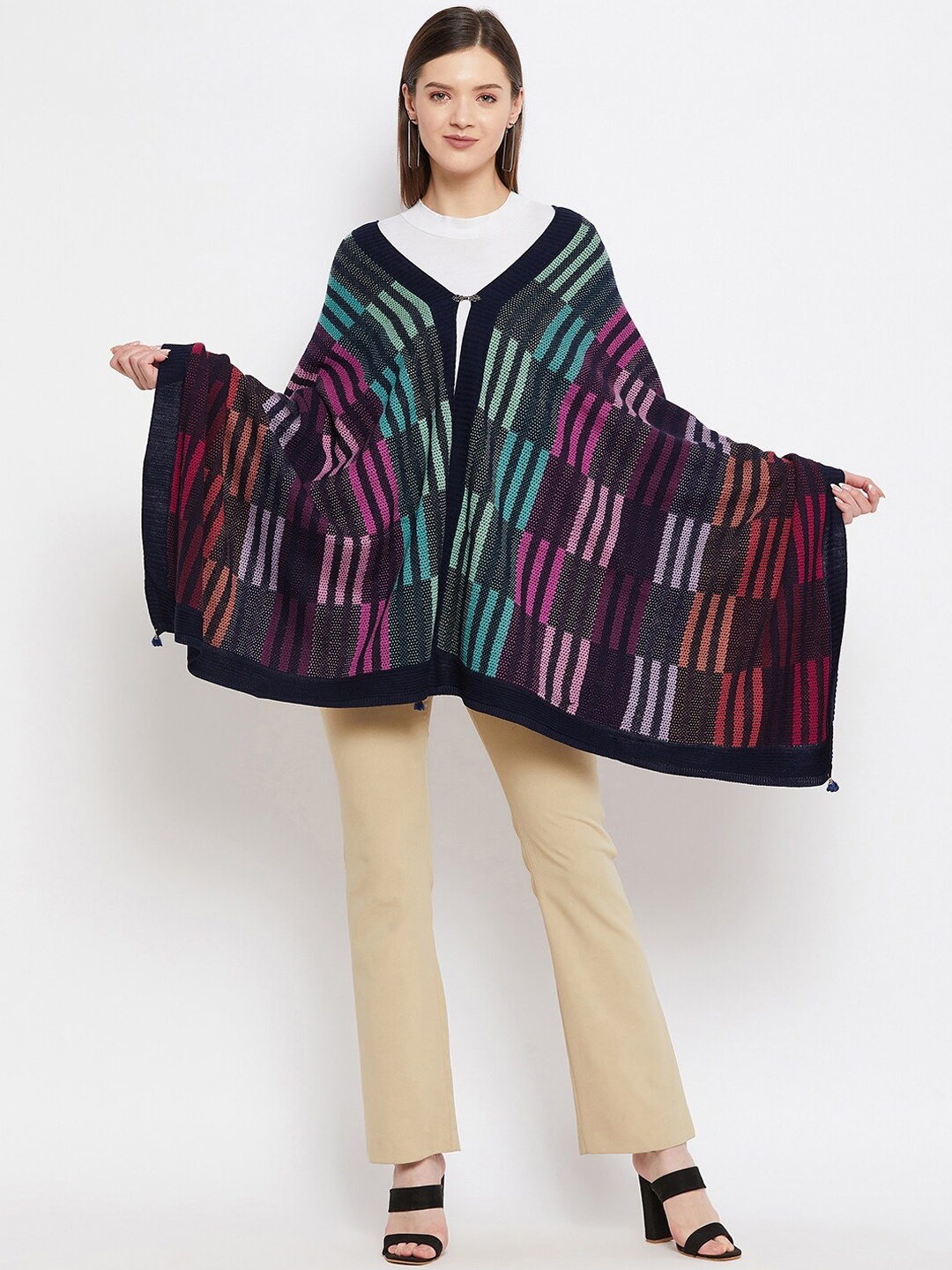 

Knitstudio Women Navy Blue Checked Woven Shawl