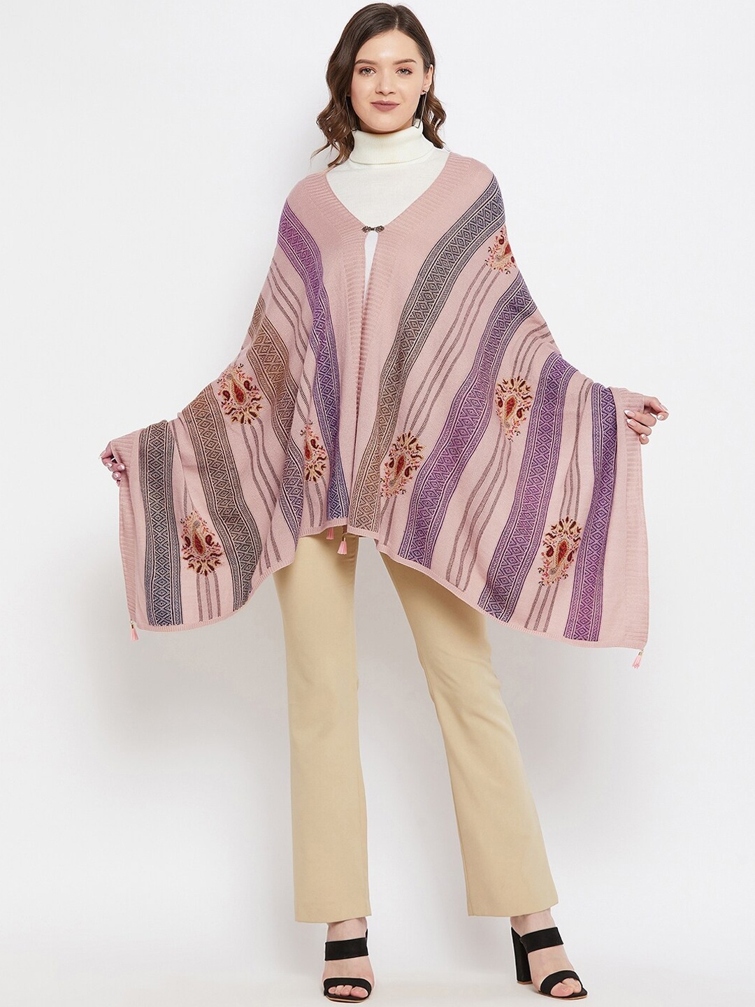 

Knitstudio Women Rose Pink Woven Design Knitted Shawl