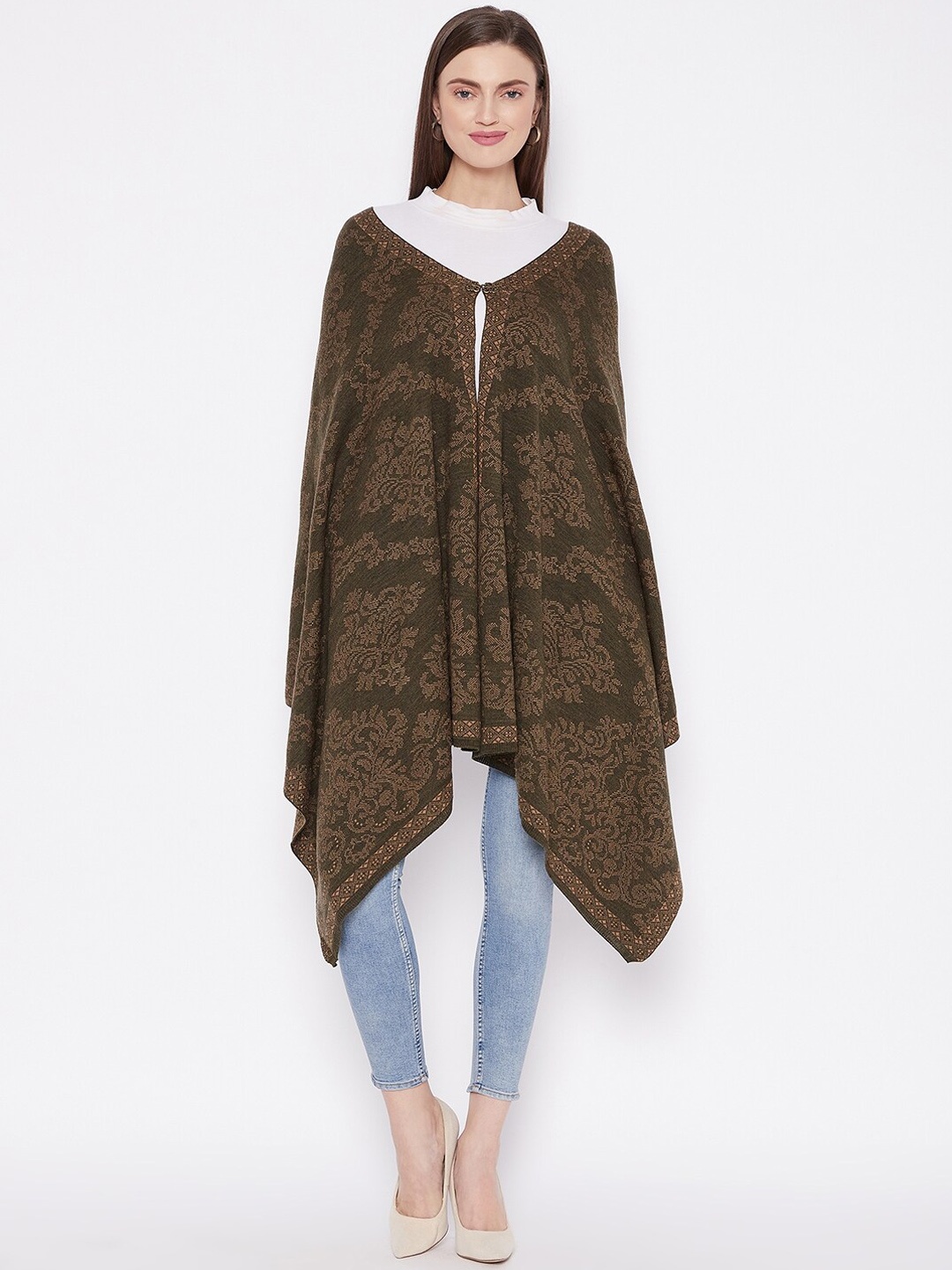 

Knitstudio Women Olive Woven Design Knitted Shawl