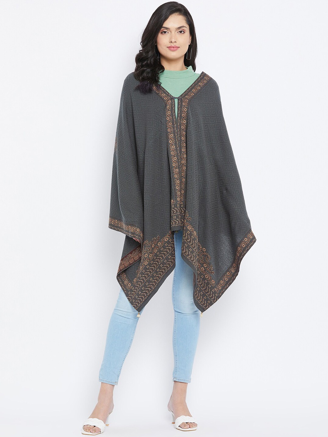 

Knitstudio Women Grey Woven Design Knitted Shawl