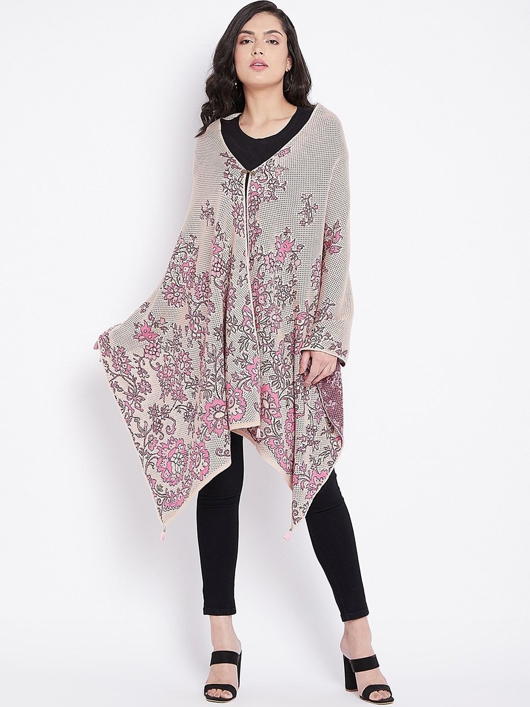 

Knitstudio Women Beige Woven Design Shawl