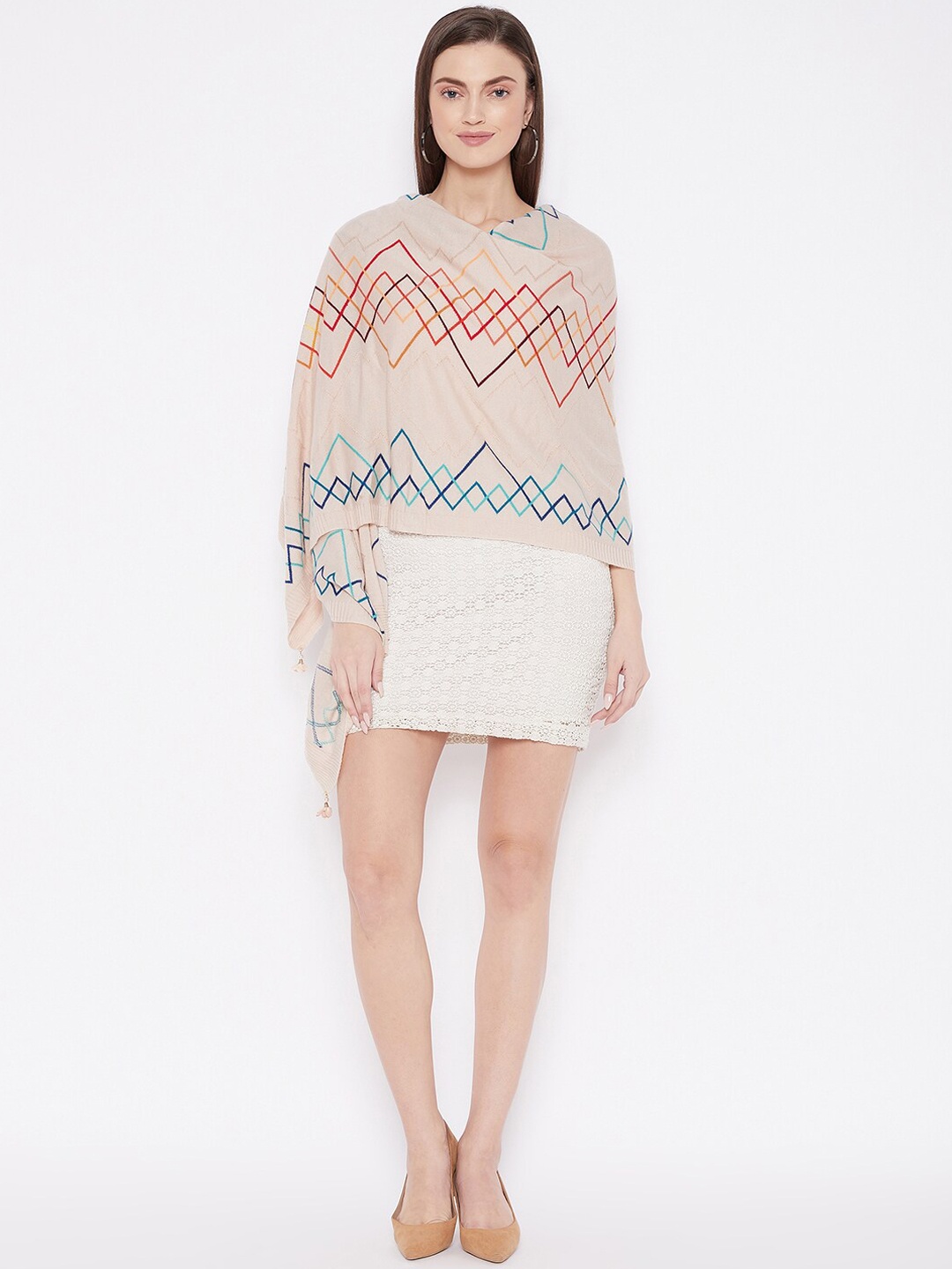 

Knitstudio Women Beige Chevron Knitted Shawl