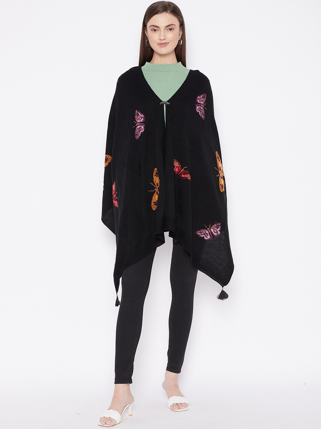 

Knitstudio Women Black Woven Design Knitted Shawl