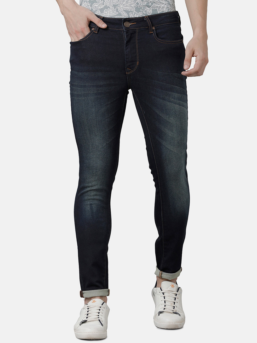 

Double Two Men Blue Lean Slim Fit Heavy Fade Stretchable Jeans
