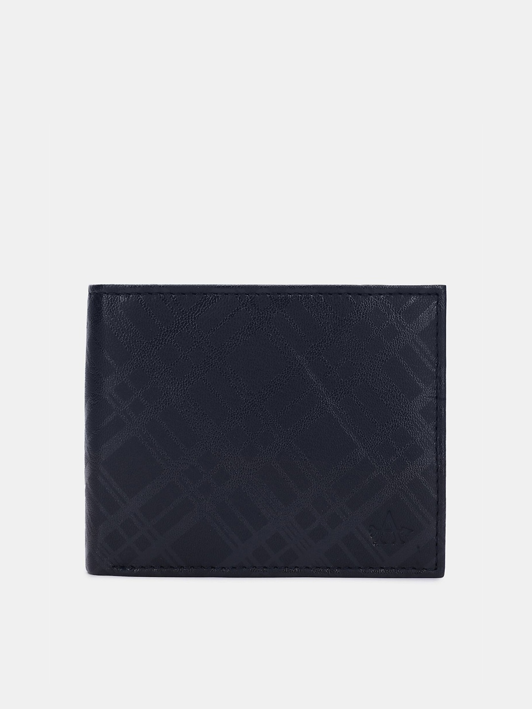 Arrow Men Checked Leather Two Fold Wallet, Blue