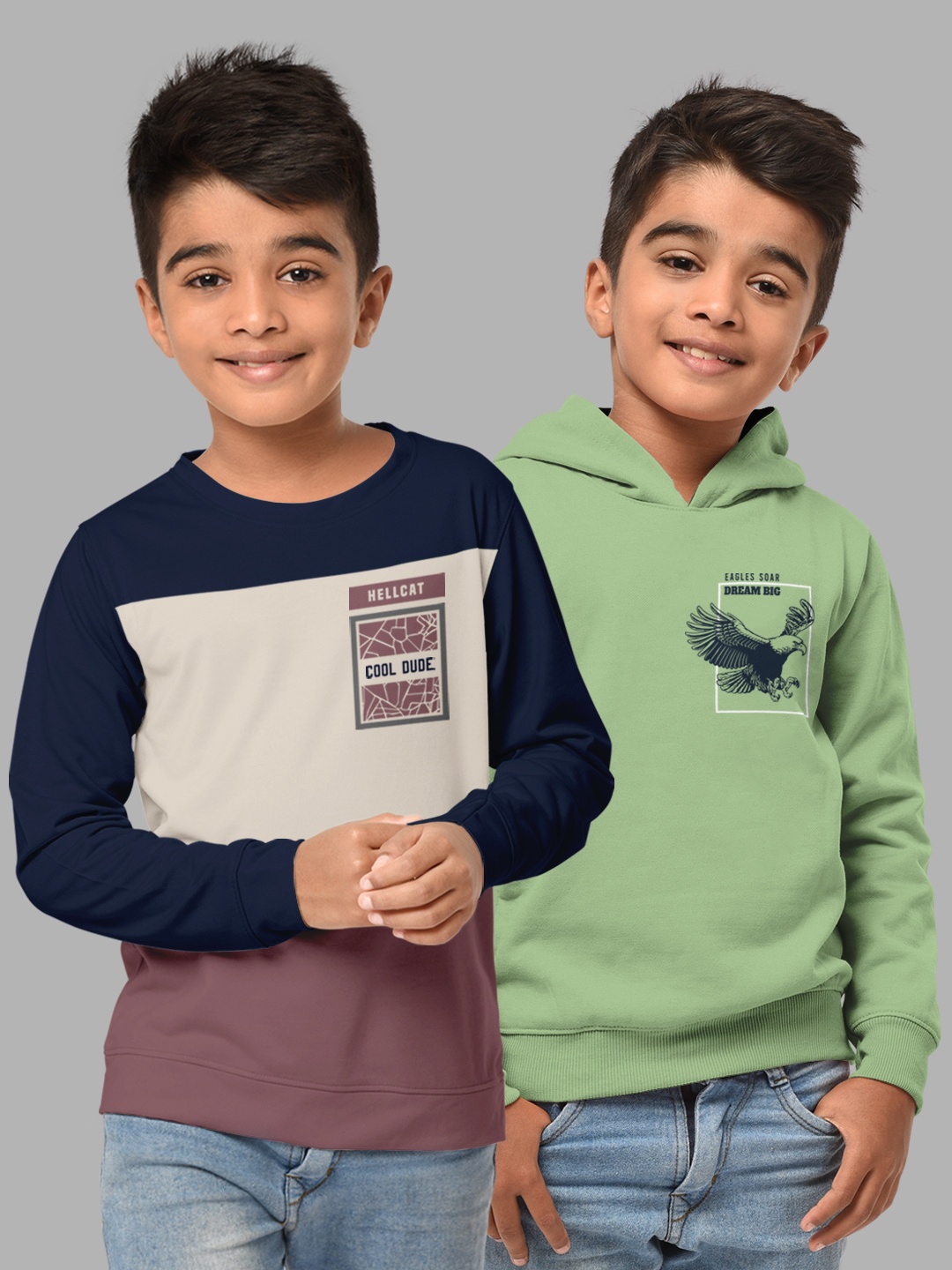 

HELLCAT 2 Boys Navy Blue Hooded Cotton Sweatshirt