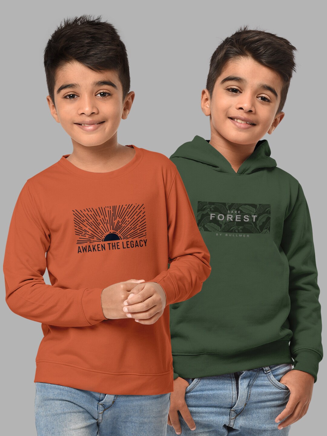 HELLCAT 2Boys Orange Printed Hooded Cotton Sweatshirt