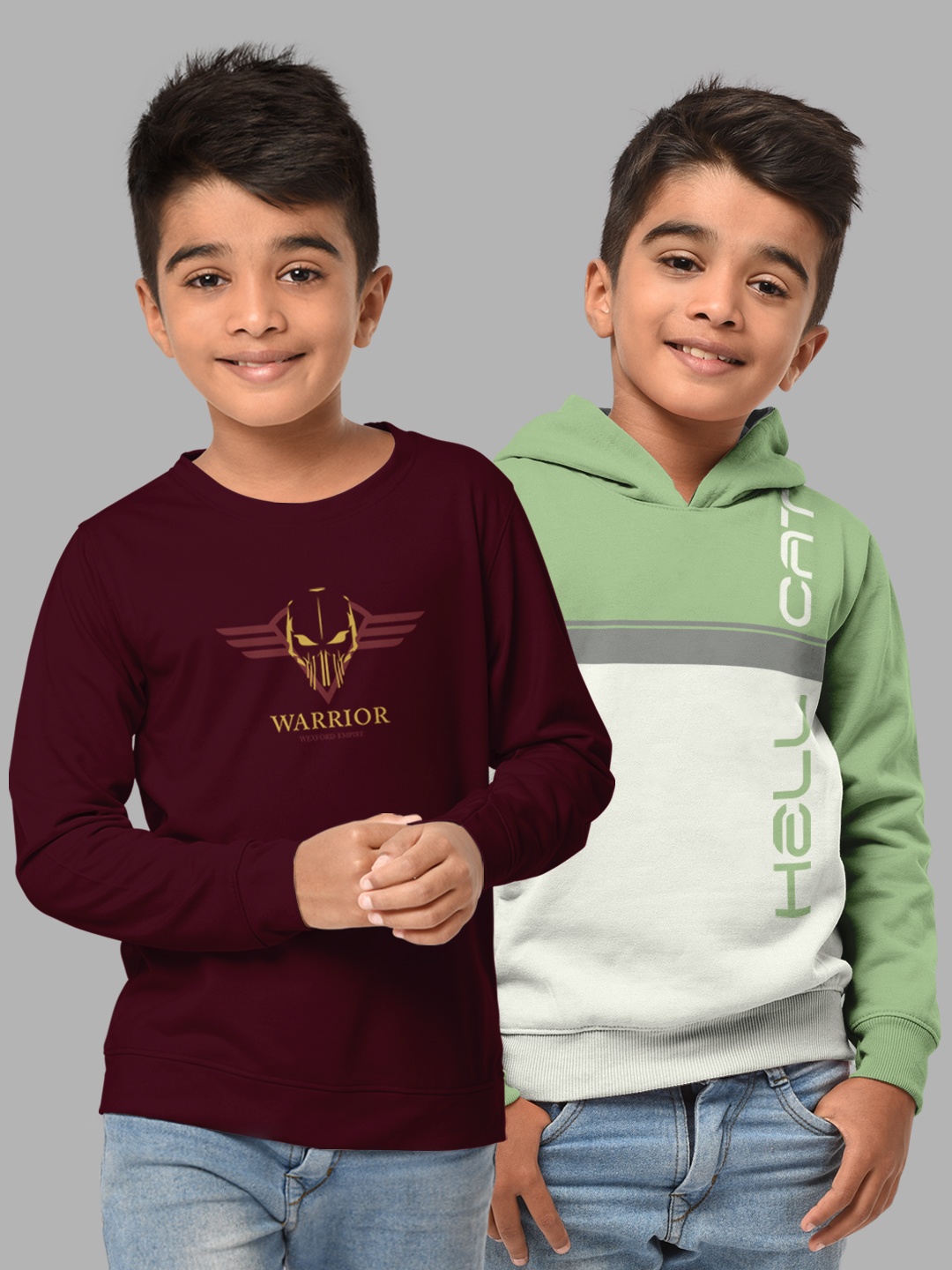 

HELLCAT 2 Boys Burgundy Printed Hooded Cotton Sweatshirt