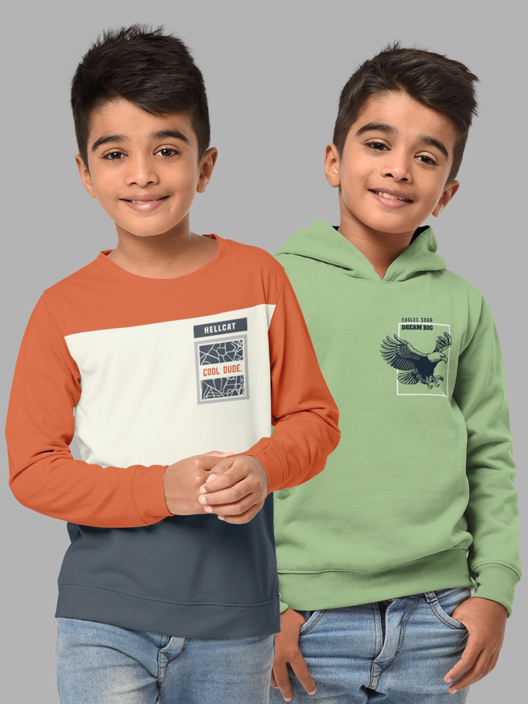 

HELLCAT Boys Green Printed Hooded Sweatshirt