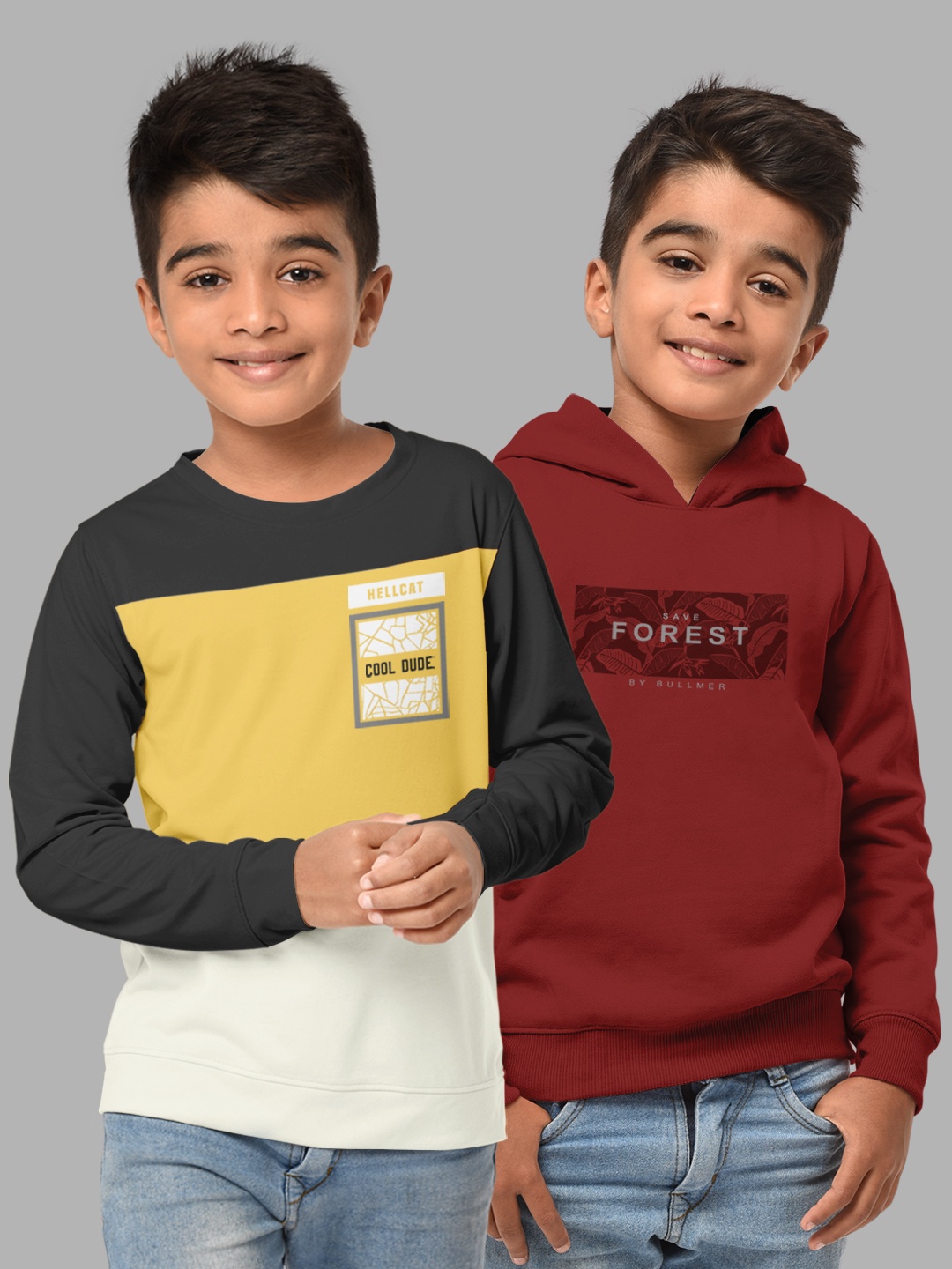 

HELLCAT Boys Grey & Rust Pack Of 2 Printed Hooded Sweatshirt