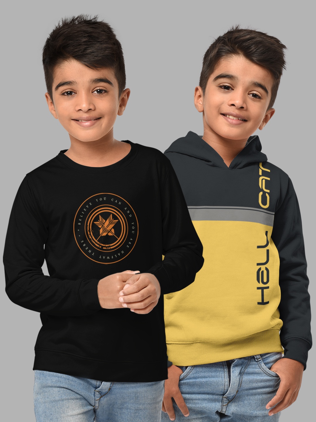 

HELLCAT Boys Black & Yellow Pack Of 2 Colourblocked Hooded Sweatshirt