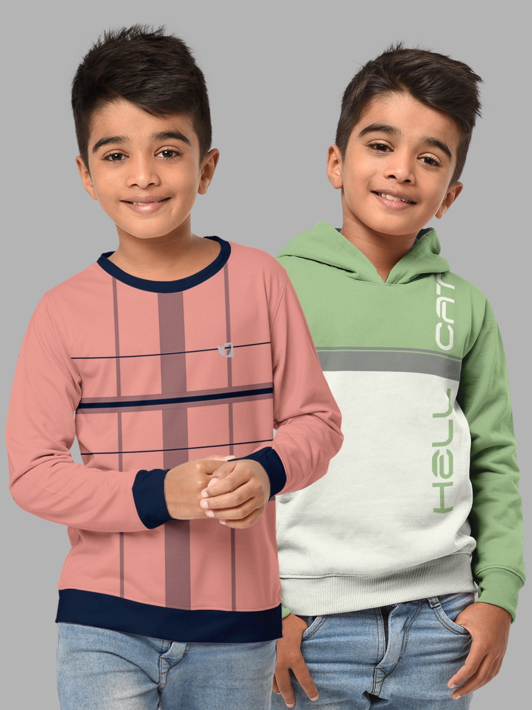 

HELLCAT Boys Pink & Green Pack Of 2 Checked Sweatshirt