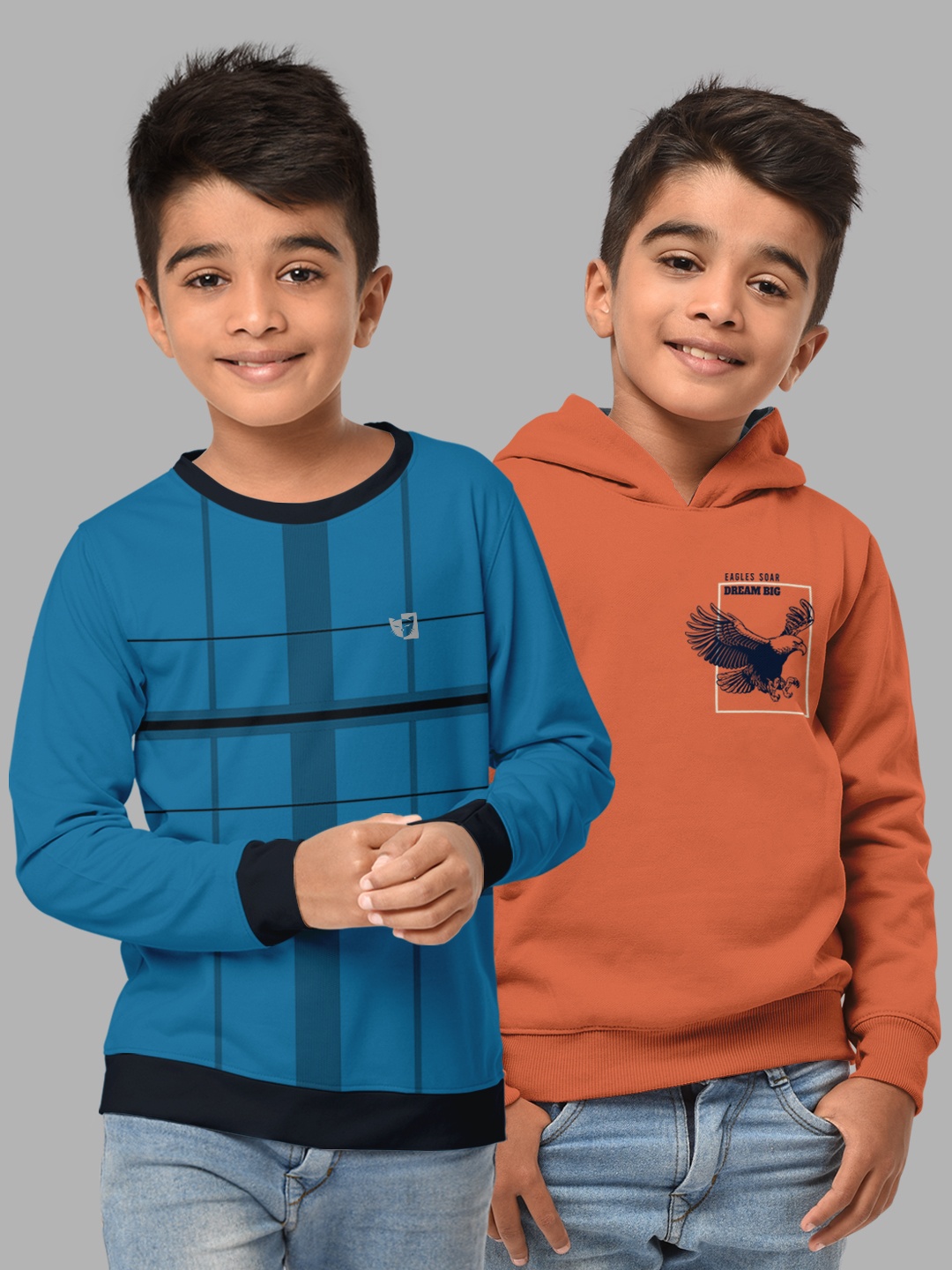 

HELLCAT Boys Turquoise Blue & Orange Pack Of 2 Printed Hooded Sweatshirt