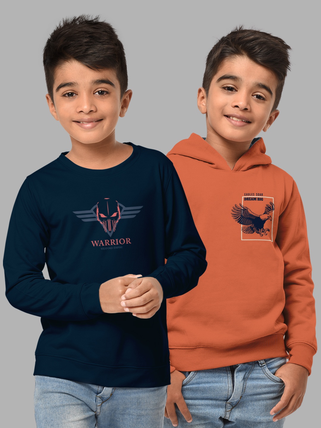 

HELLCAT Boys Blue & Orange Pack Of 2 Printed Hooded Cotton Sweatshirt