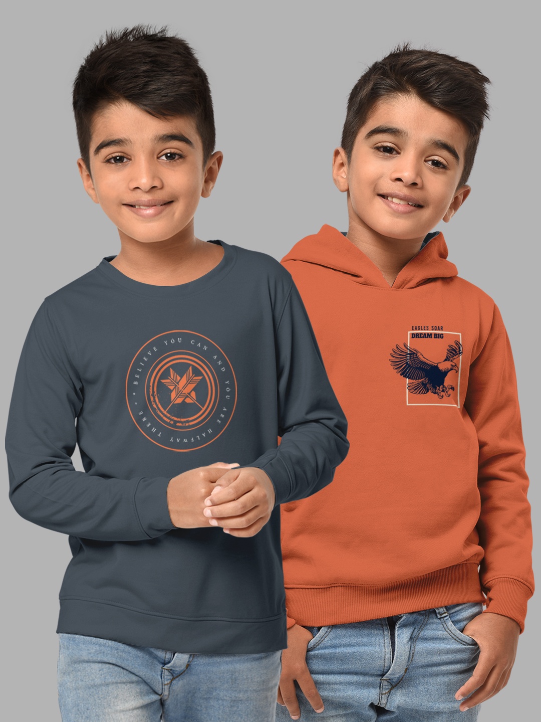 

HELLCAT Boys Grey & Orange Pack Of 2 Printed Hooded Sweatshirt
