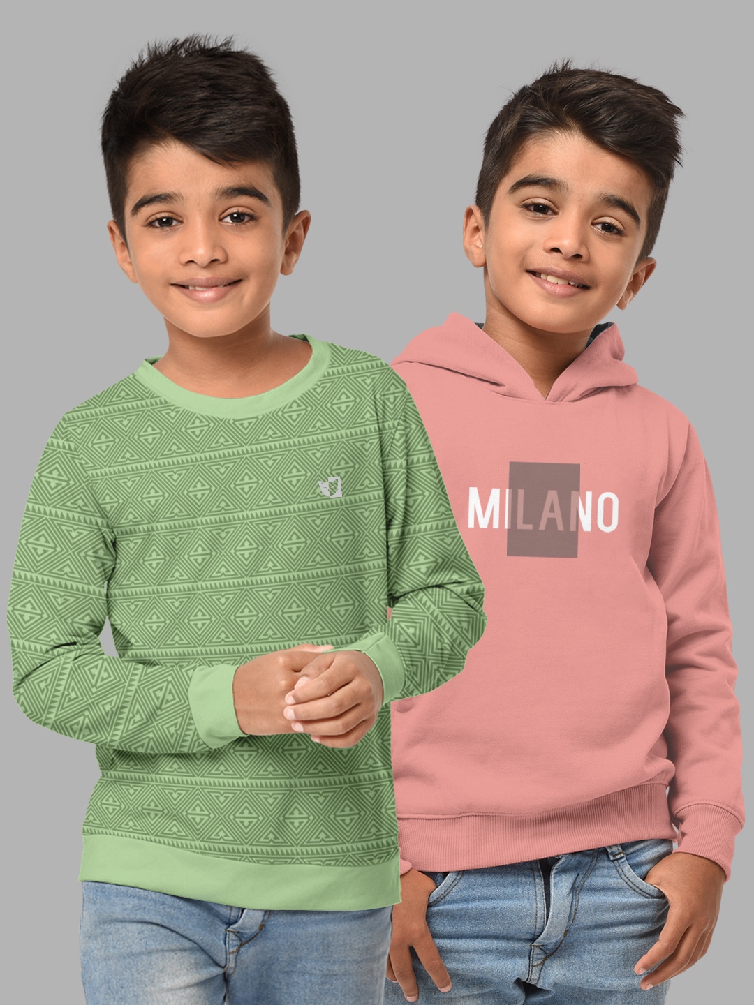 

HELLCAT Boys Green & Pink Pack Of 2 Printed Hooded Sweatshirt