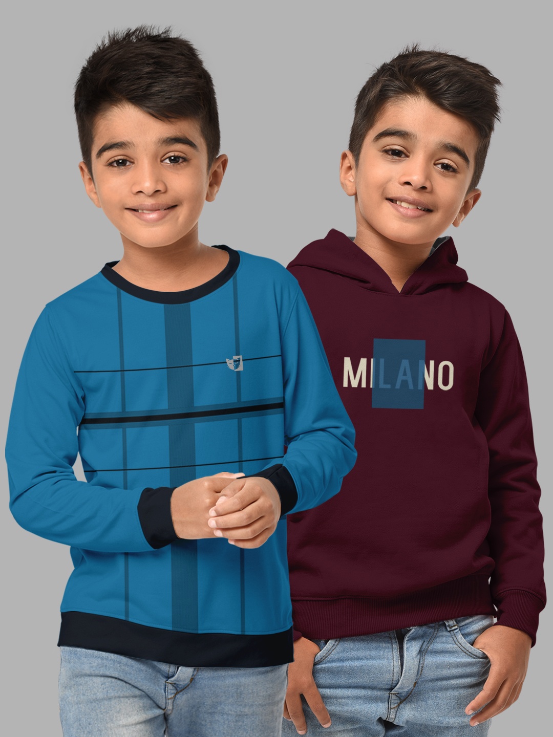 

HELLCAT Boys Set Of 2 Turquoise Blue & Burgundy Checked Sweatshirt