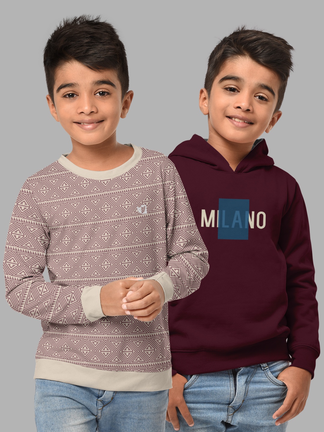 

HELLCAT Boys Set Of 2 Beige & Burgundy Printed Hooded Cotton Sweatshirt