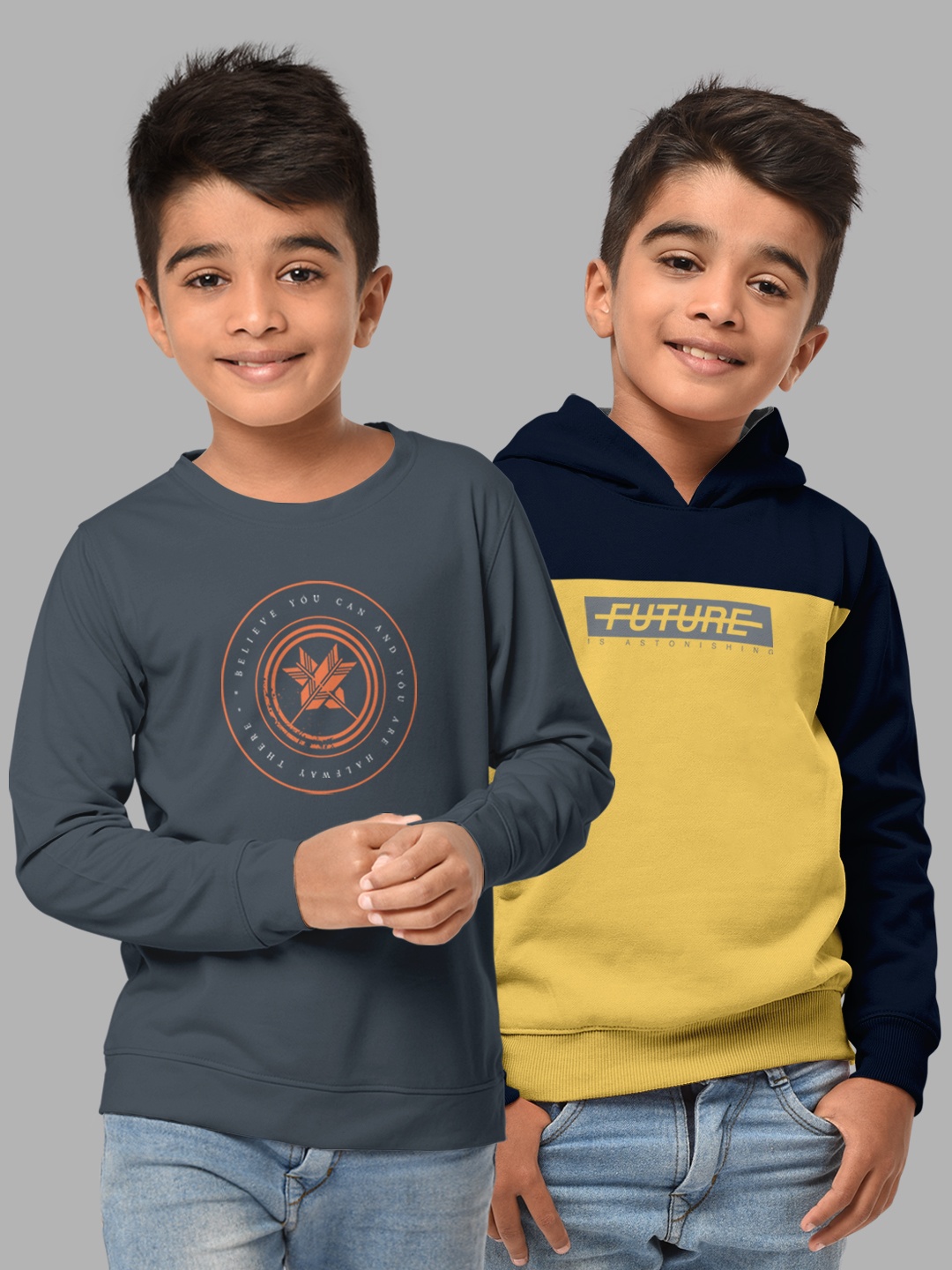 

HELLCAT Boys Set Of 2 Grey & Yellow Printed Sweatshirt