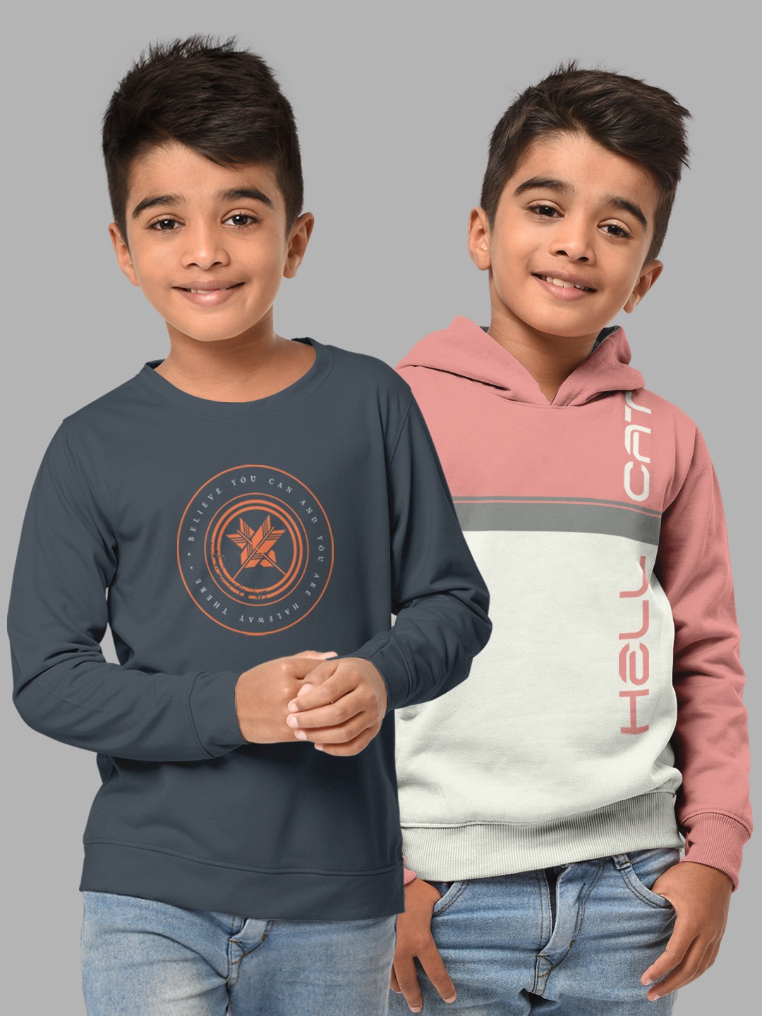 

HELLCAT Boys Set Of 2 Grey & Pink Printed Sweatshirt