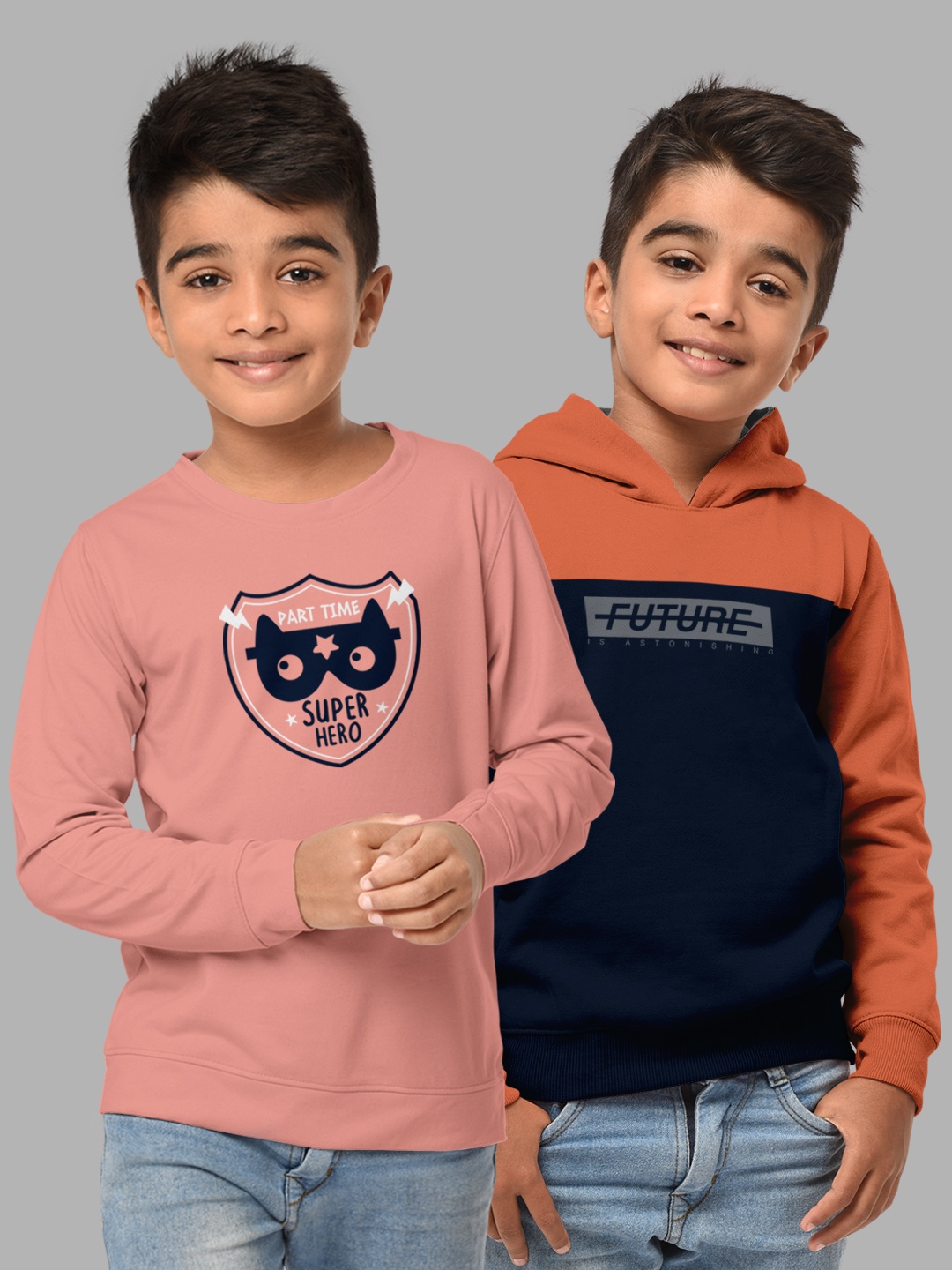 

HELLCAT Boys Set Of 2 Pink & Orange Printed Hooded Sweatshirt