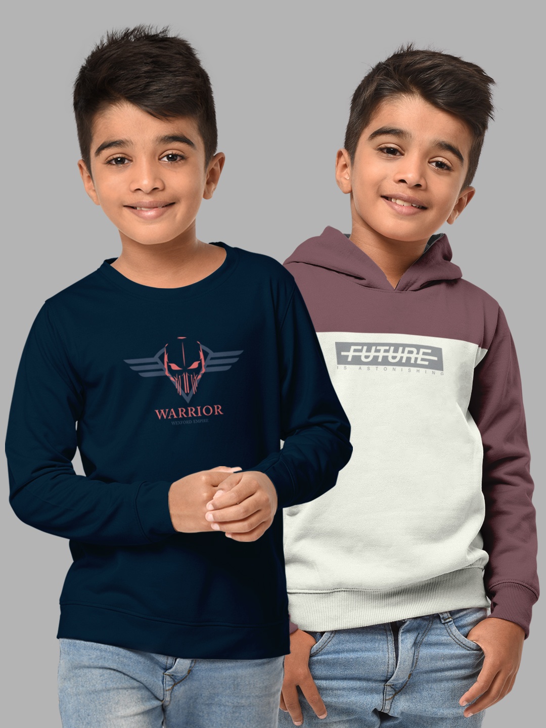 

HELLCAT Boys Set Of 2 Blue & Taupe Printed Hooded Sweatshirt