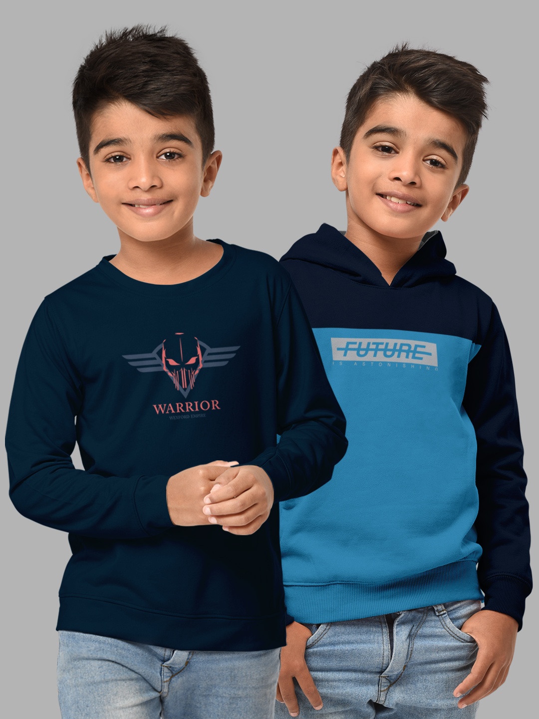 

HELLCAT Boys Set Of 2 Blue & Navy Blue Printed Hooded Sweatshirt