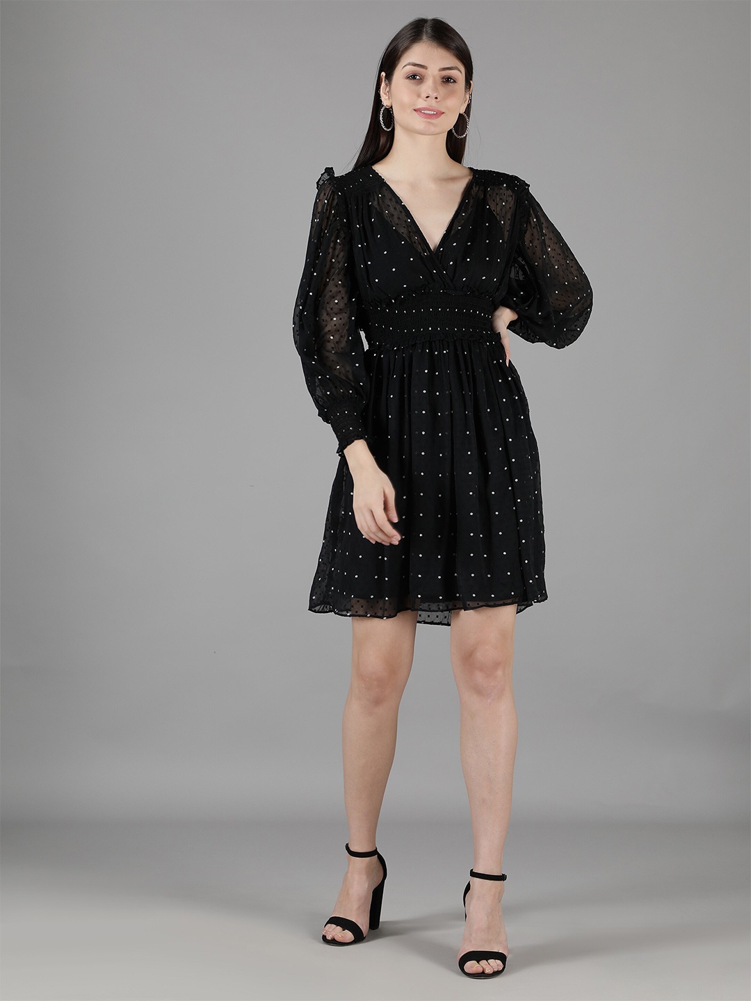 

Amagyaa Women Black Chiffon Puff Sleeves Dress