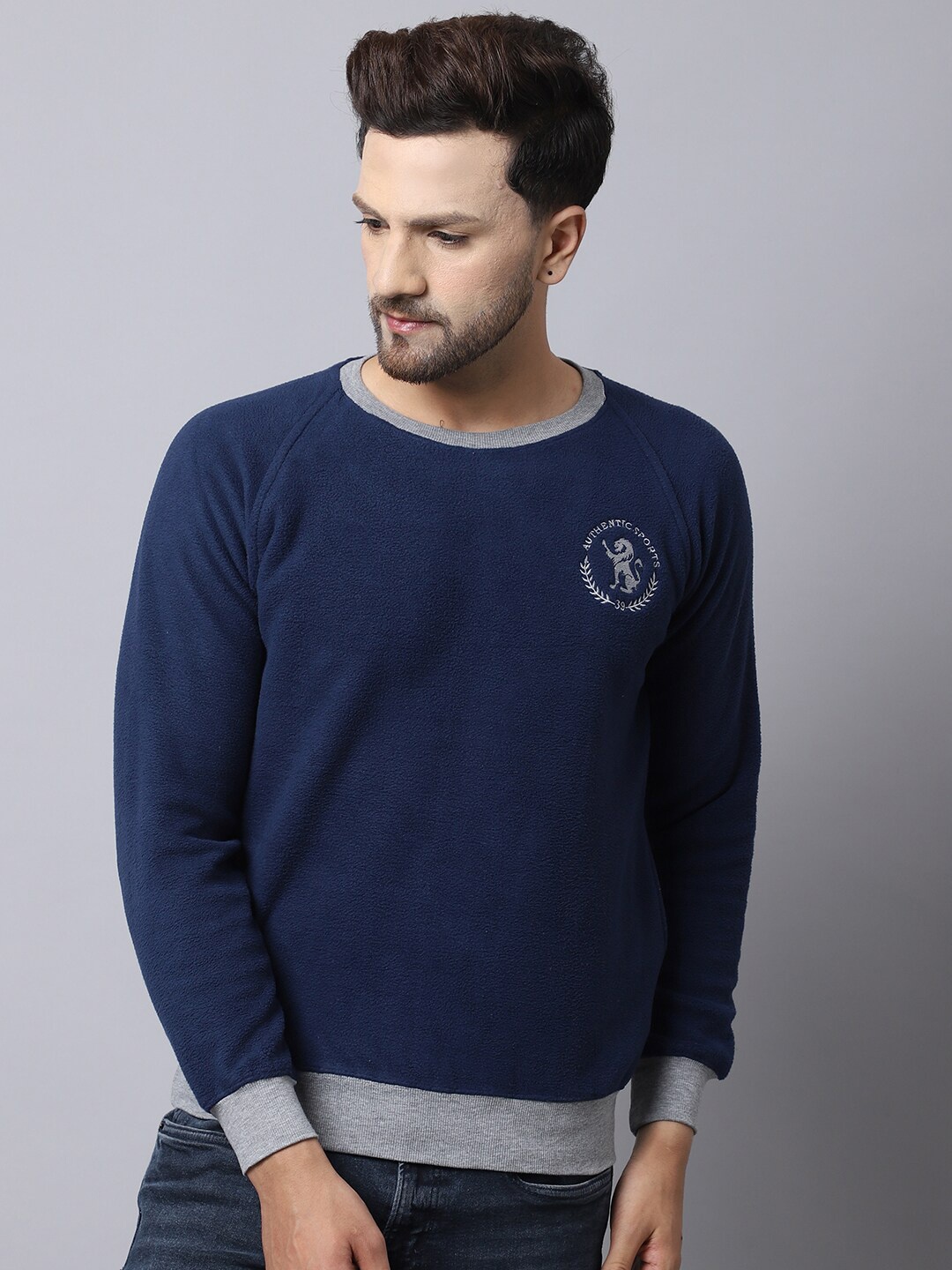 39 THREADS Men Navy Blue Solid Sweatshirt