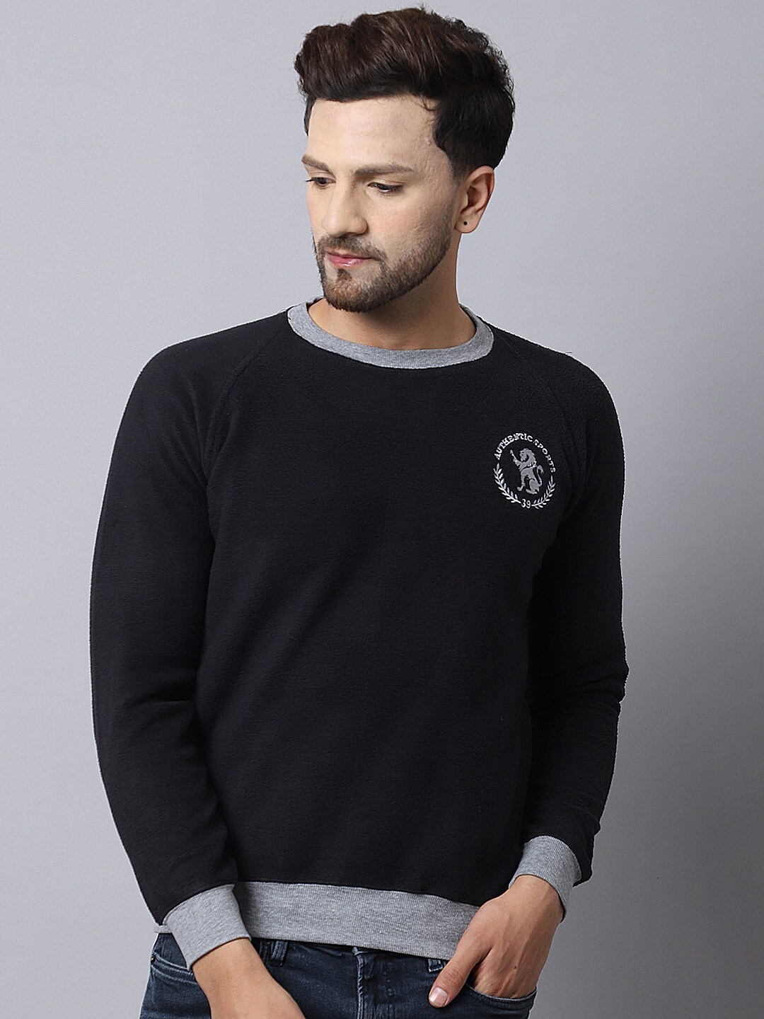 

39 THREADS Men Black Solid Sweatshirt