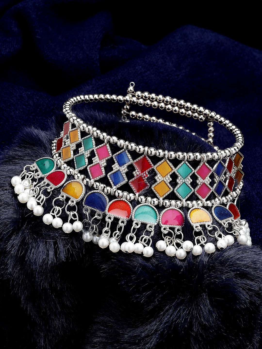 

PANASH Silver-Toned & Red Silver-Plated Choker Necklace