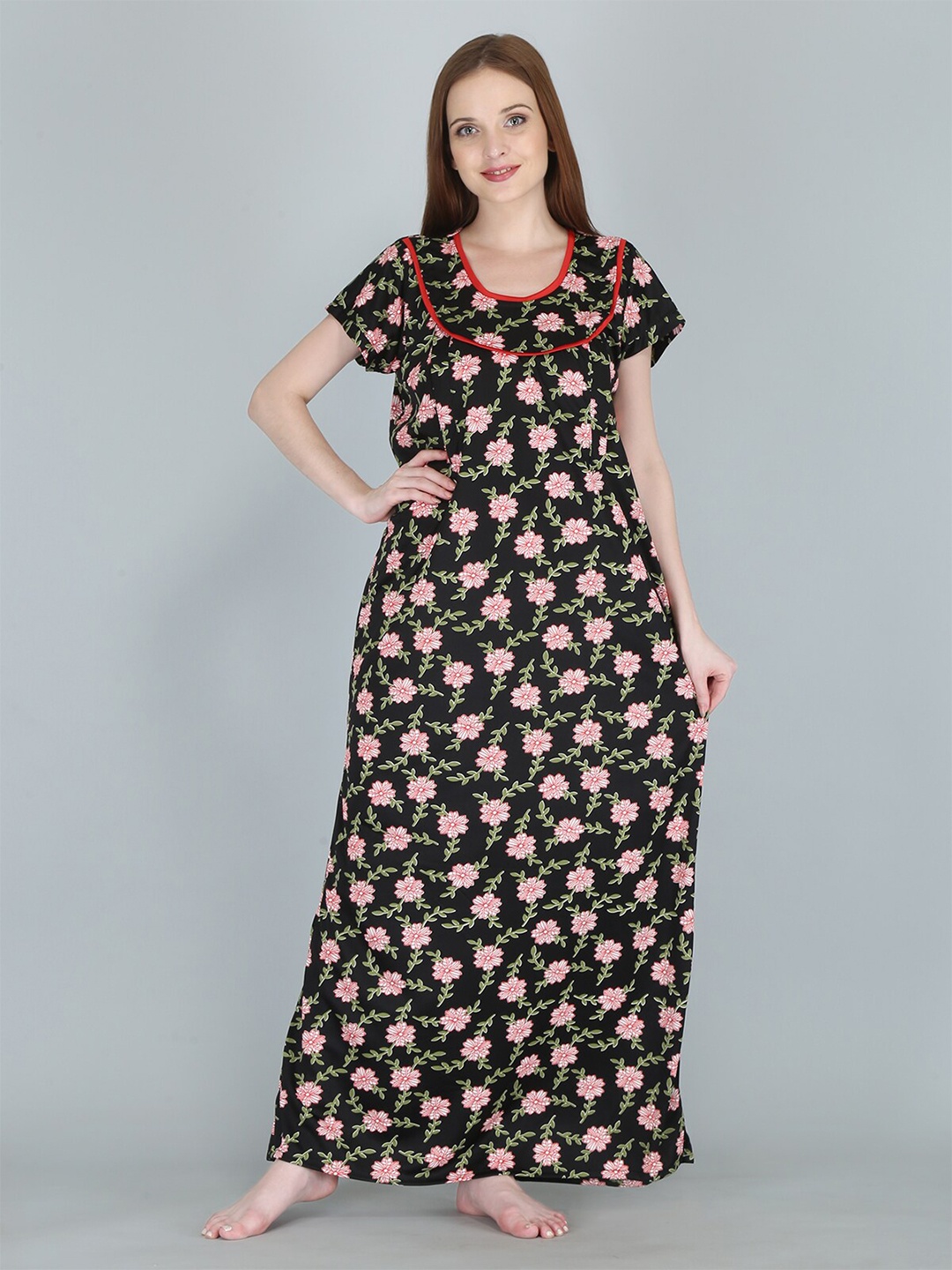 

Be You Women Printed Maternity Maxi Nightdress, Black