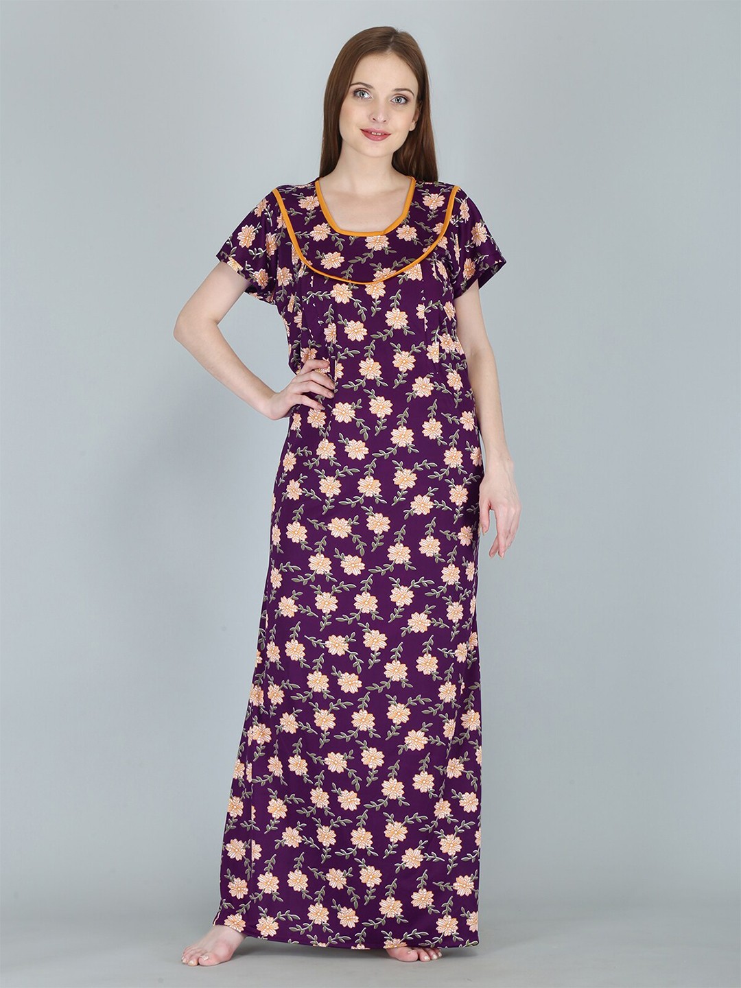 

Be You Women Printed Maternity Maxi Nightdress, Purple