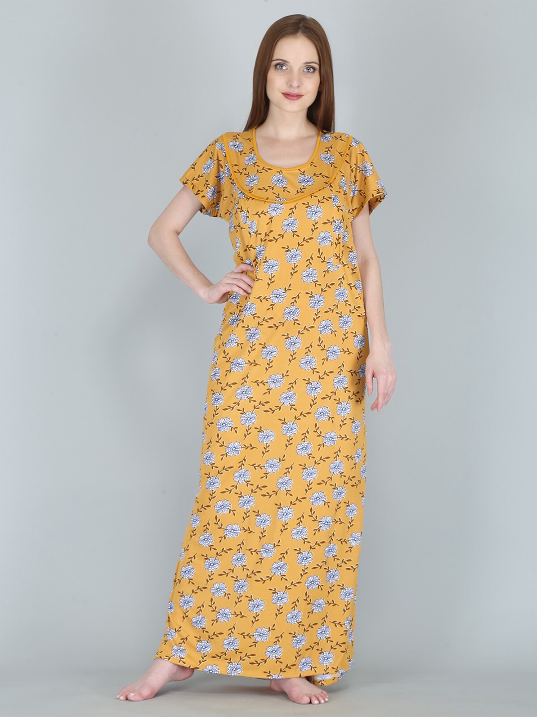 

Be You Women Printed Maternity Maxi Nightdress, Yellow
