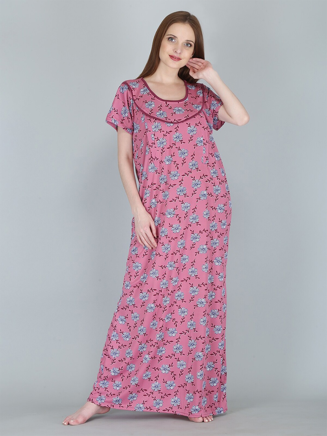 

Be You Women Printed Maternity Maxi Nightdress, Pink
