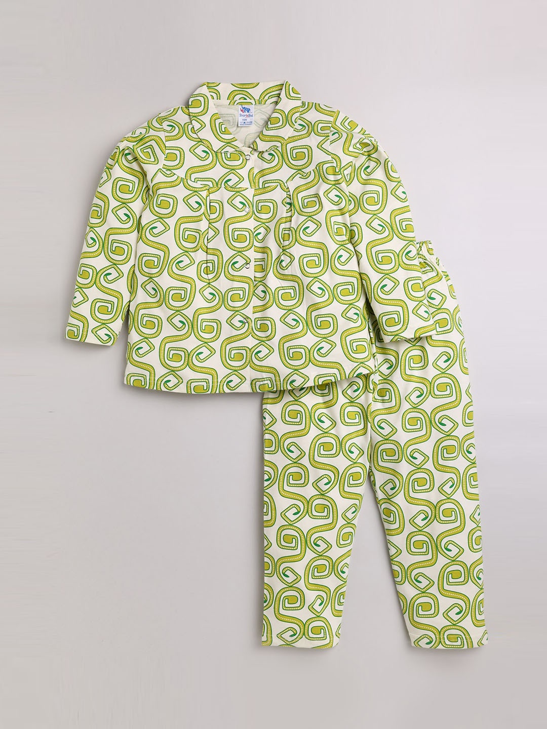 

Dear to Dad Girls Green & White Pure Cotton Printed Night suit