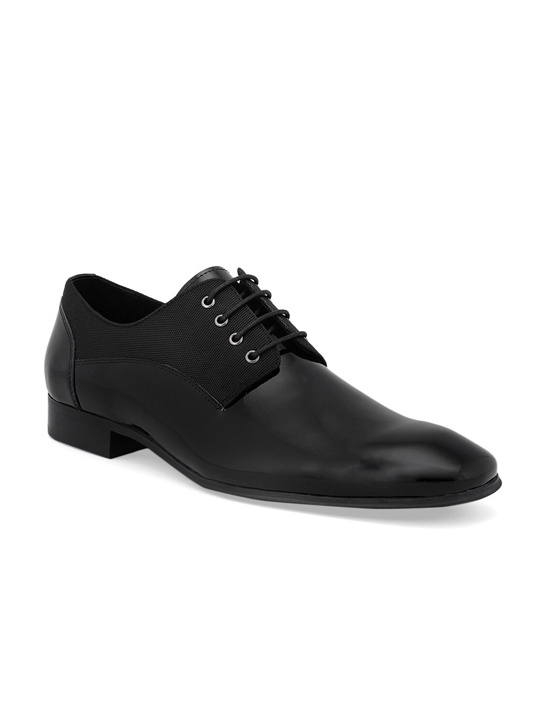 

ROSSO BRUNELLO Men Black Solid Leather Formal Derby Shoes