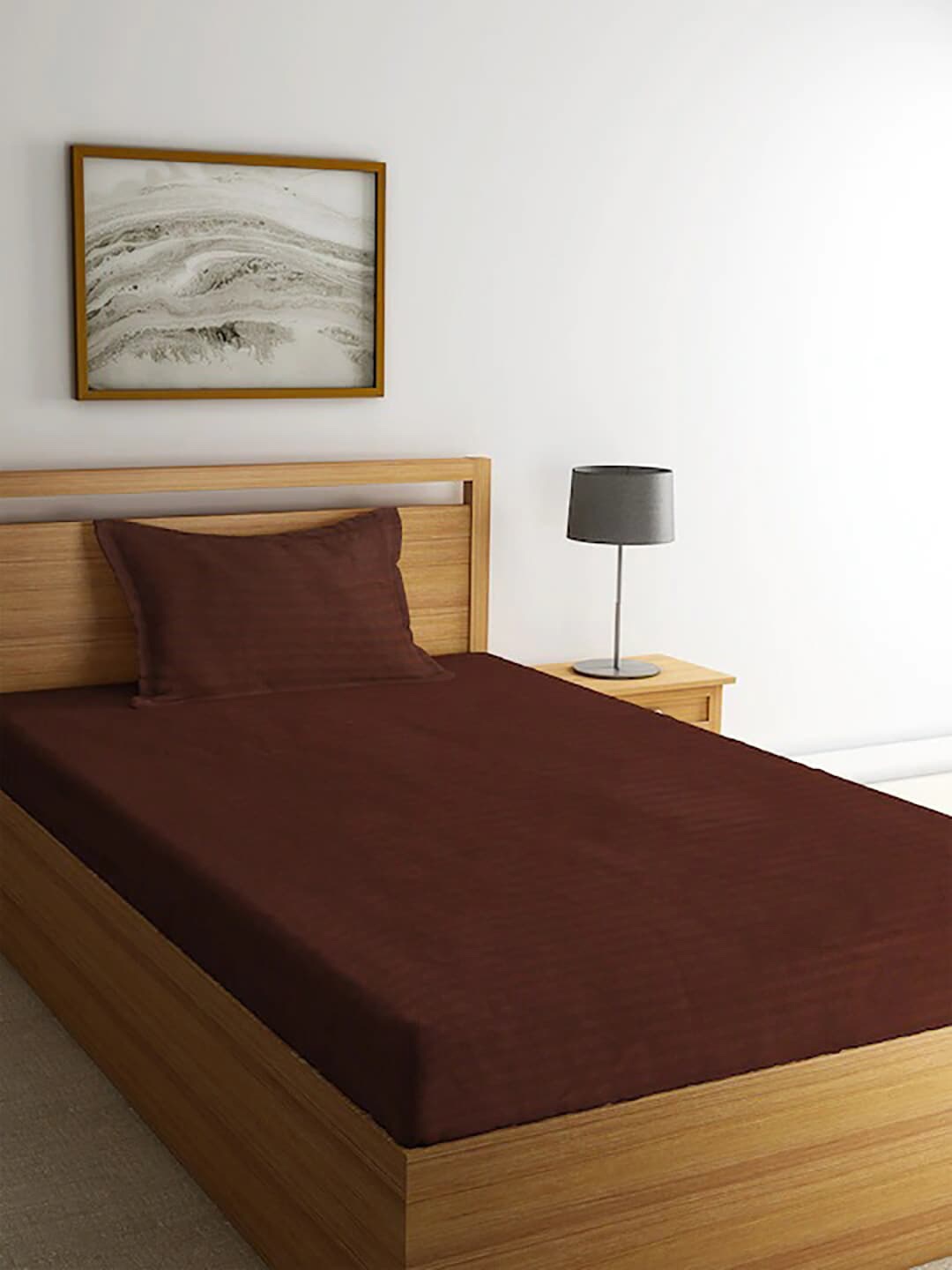 

AEROHAVEN Striped 300 TC Single Bedsheet with 1 Pillow Covers, Coffee brown